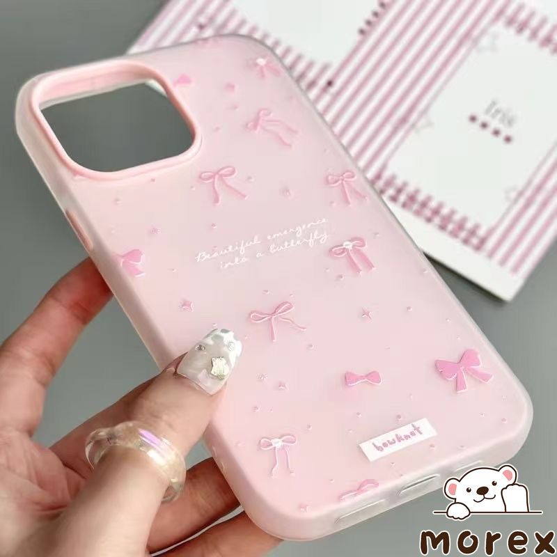 สำหรับ OPPO A3 A57 A16 A55 A5 A6 X Pro A58 A38 A60 A5i A54 A76 A52 A18 A77 A15 A35 A17 Reno 10 12 F เคส 2 in1โบว์ชมพูมุก