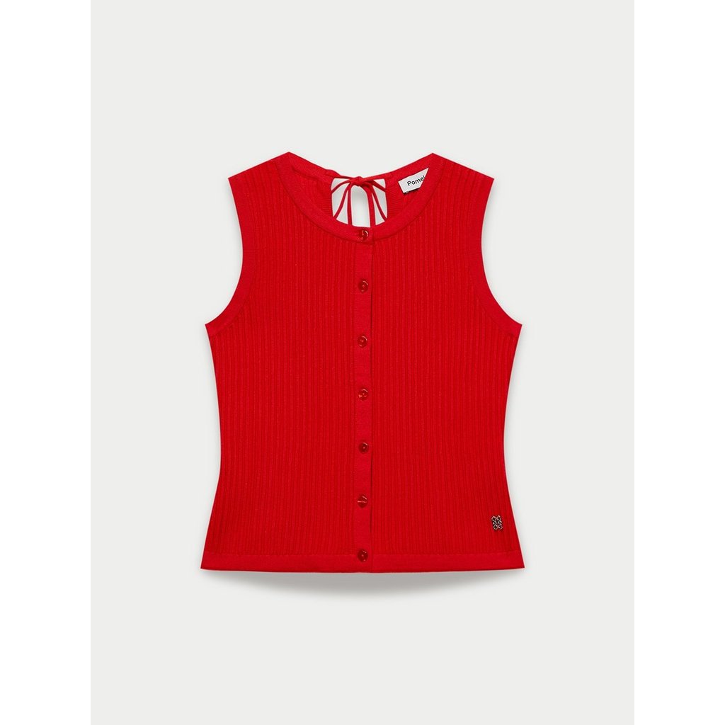 [Pomelo] เสื้อถักติดกระดุมแขนกุด ผูกคอ / Tie Neck Sleeveless Knit Top