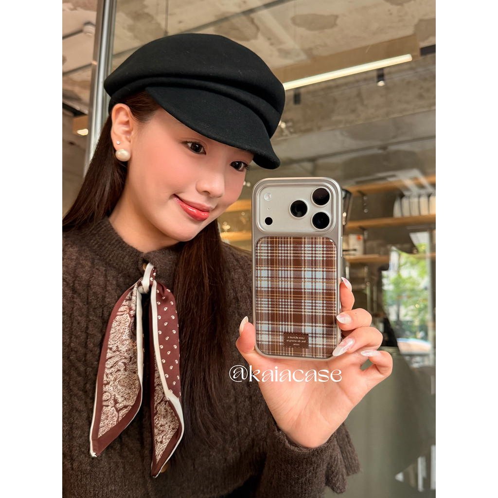 สีฟ้าและสีน้ําตาลลายสก๊อตเคสโทรศัพท์ Anti-Fall สําหรับ iPhone 17 Promax 16 Promax 15 Promax 11 12 13 17 14plus 15plus 16e 16plus 15pro 17air - รูปที่ 5