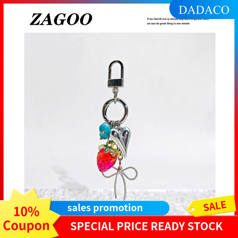 Niche Design Feeling ins Strawberry Silver Metal Love Pendant Beaded Bag Pendant Mobile Phone Pendan