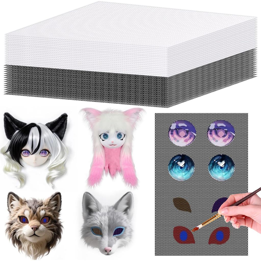 12PCS Fursuit ตาตาข่ายแผ่นพลาสติก 0.5 มม., 11.8in x 7.87in กันน้ํา PVC ตาตาข่ายพิมพ์ได้สําหรับ Theri