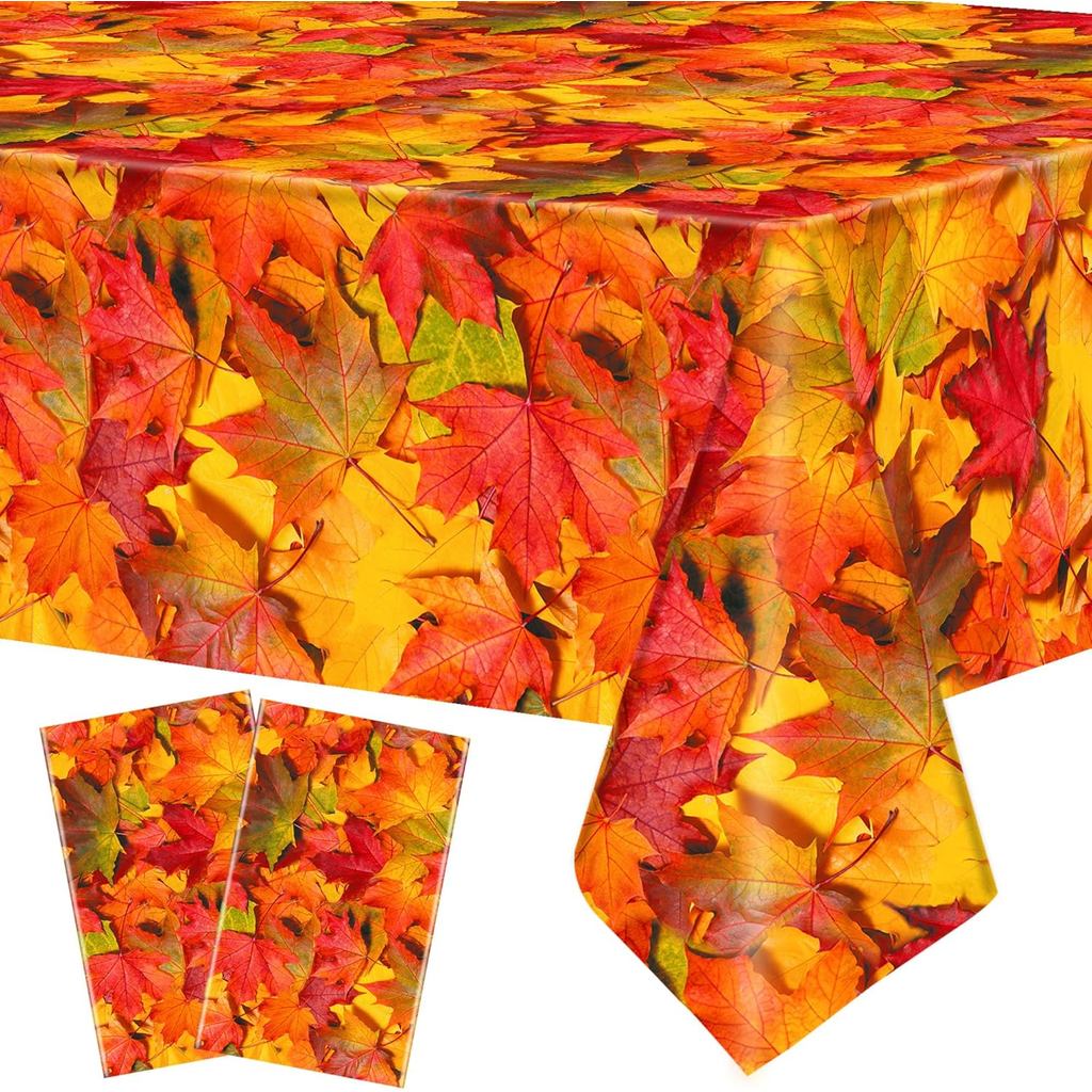 2 ชิ้นฤดูใบไม้ร่วงผ้าปูโต๊ะ Maple Leaf ผ้าปูโต๊ะพลาสติกทิ้งฤดูใบไม้ร่วงใบผ้าปูโต๊ะวันขอบคุณพระเจ้าสี