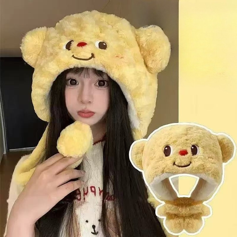 หมวกตุ๊กตาผู้ใหญ่น่ารักแบบการ์ตูน ลายหมีเนย สำหรับฤดูใบไม้ร่วงและหนาว สวมใส่ง่าย ป้องกันลม chill ได้ดี