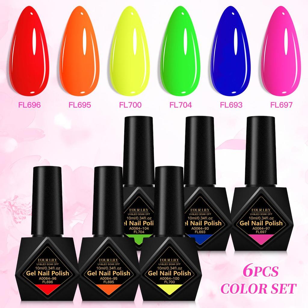 FOUR LILY 6 ชิ้นชุดเจล Soak Off UV LED เล็บเจลชุดแต่งเล็บ