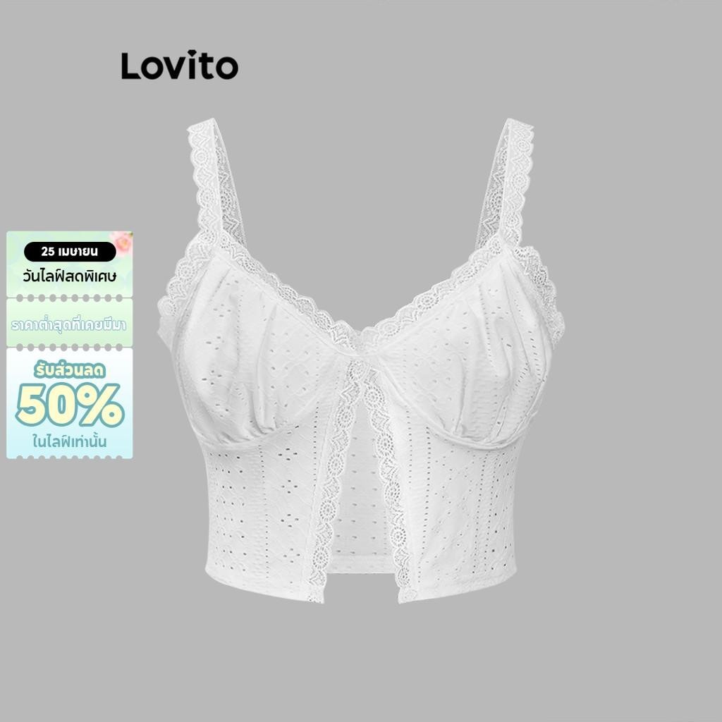 Lovito เสื้อกล้ามลําลองเสื้อกล้ามลูกไม้สีพื้นสําหรับผู้หญิง L93AD032 (หลากสี)