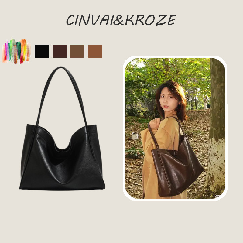 CINVAI&KROZE กระเป๋าโท้ตหนังนิ่ม PU สะพายข้างความจุมาก