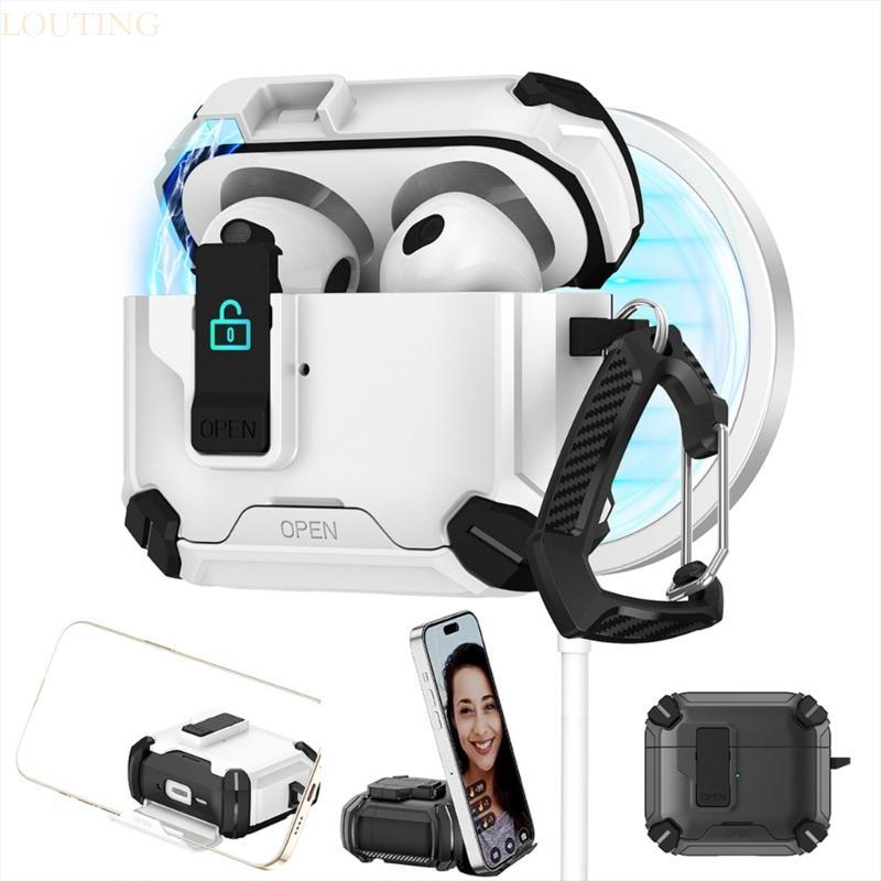LOUTING Anti Shock หูฟังสําหรับ Pods 3rd Gen ฝาครอบที่วางโทรศัพท์แบบบูรณาการล็อคอัตโนมัติชาร์จเข้ากันได้