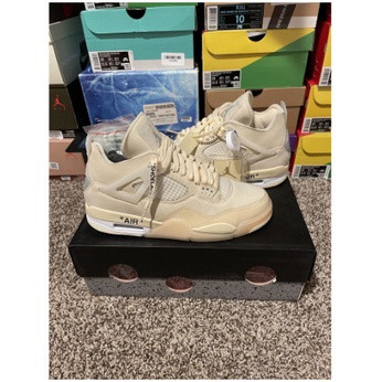 Off-White x Nike Air Jordan 4 Retro White รองเท้าบาสเก็ตบอลสําหรับบุรุษและสตรี AJ4