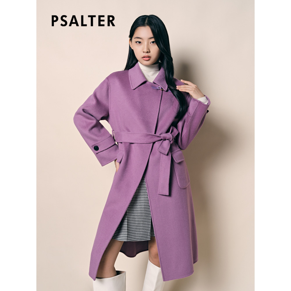 Psalm Keyan โค้ทขนสัตว์สำหรับผู้หญิง ฤดูหนาว ออกแบบคล่องตัว คอลายปอมถักลูกไม้