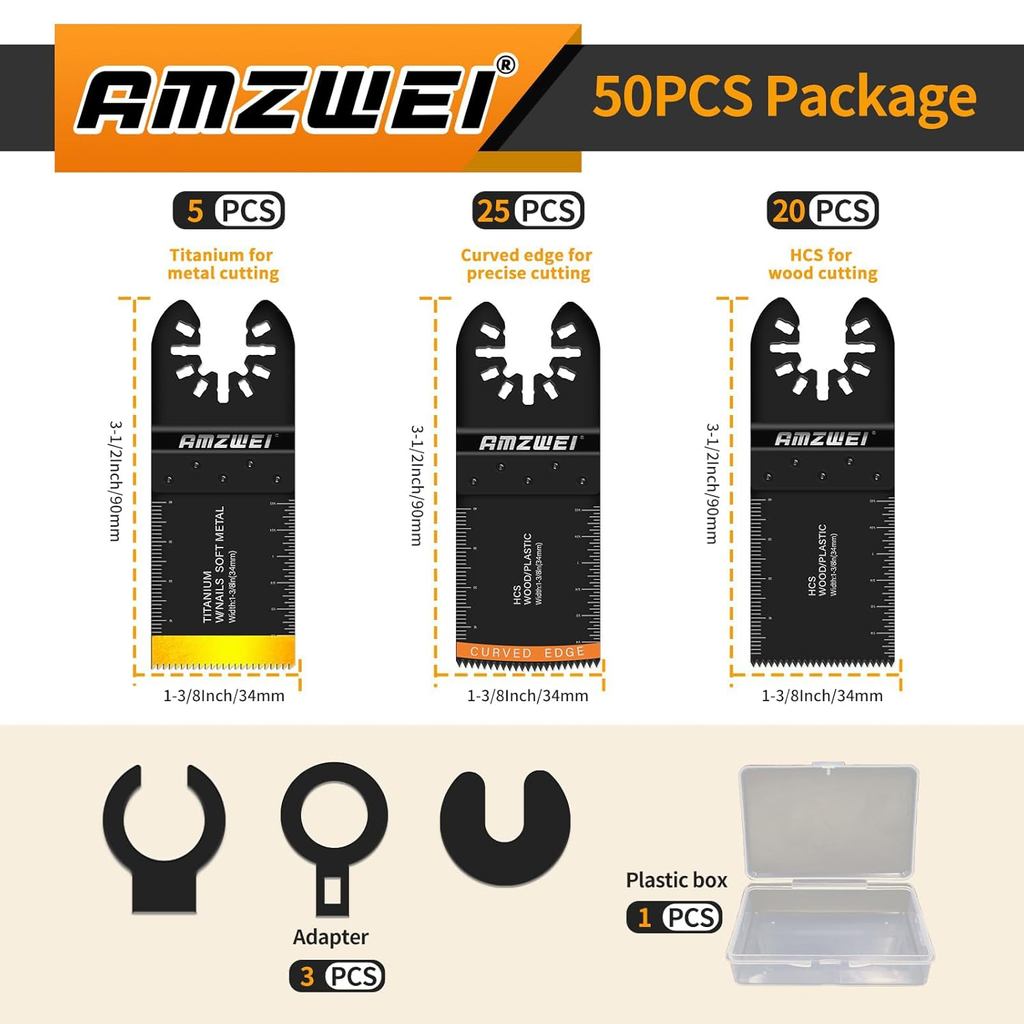 50PCS Multi Tool Blade Kits, Professional Titanium Oscillating Tool Blades for Metal, Wood, Plastic,