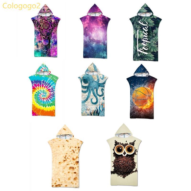 Cologogo2 ไมโครไฟเบอร์พิมพ์ Hooded Beach ผ้าขนหนูแห้งเร็วสระว่ายน้ํา Poncho เสื้อคลุมอาบน้ําเสื้อคลุมสําหรับผู้ใหญ่อาบน้ําเปลี่ยน R