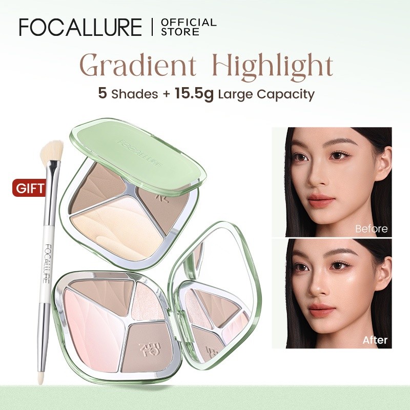 FOCALLURE Multi-use Gradient Highlighter Contour Blush Glow Face Palette Lightweight & Blendable