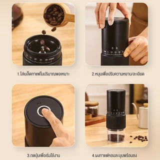 LENODI Coffee Grinder เครื่องบดกาแฟ เครื่องบดกาแฟอัตโนมัติ ปรับความละเอียดได้ ใช้ในครัวเรือน พกพาสะดวก บดอย่างรวดเร็ว