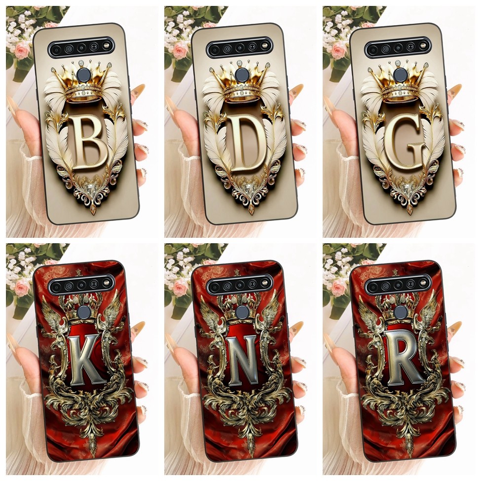LG K61 2020 เคสหรูหรา Crown AZ ตัวอักษร 2D รูปแบบแบนเคสโทรศัพท์แบบนุ่ม LMQ630EA LMQ630UM