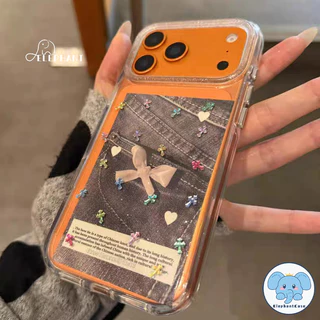 น่ารักครีมหมี17 สำหรับ IPhone XR 17 16 Air 15 12 13 11 14 Pro Max X XS 7 8 Plus เคสใส แป้งกลิตเตอร์ดาวหลากสีสุดอินเทรนด์