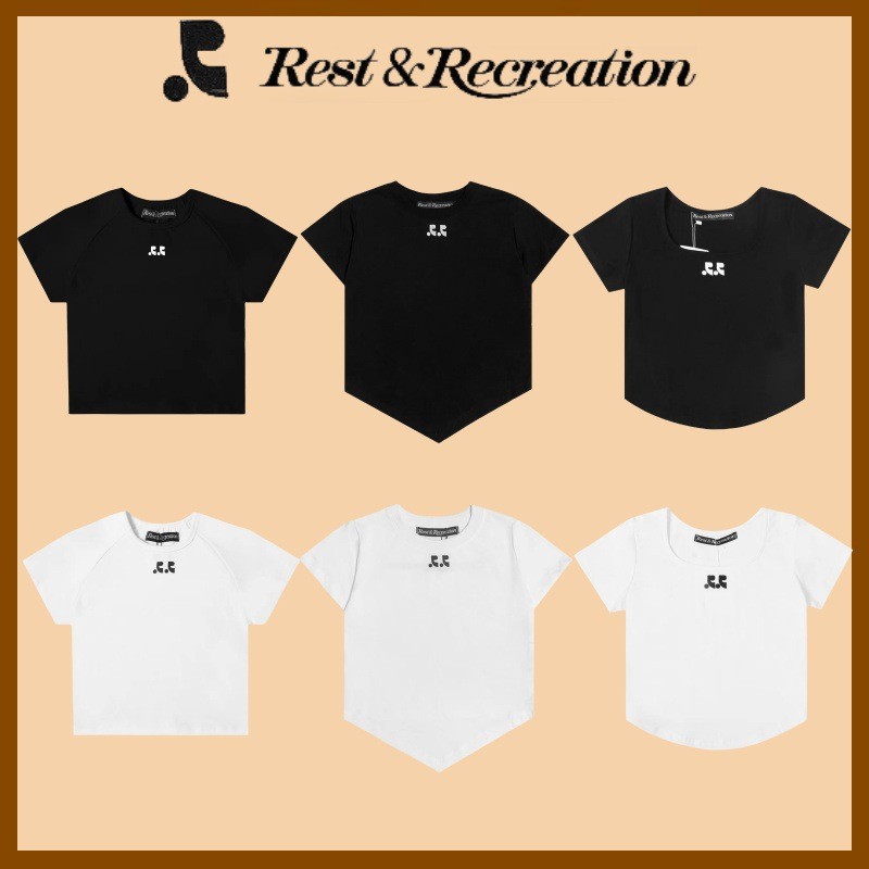 🚗พร้อมส่ง👚Rest&Recreation RR เสื้อยืดแขนสั้นพิมพ์ลายสำหรับผู้หญิง