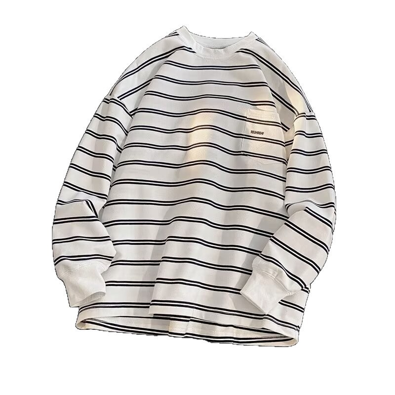 MNO.9 T-Shirt 40362 เสื้อยืดแขนยาว คอกลม ลายแถบเส้นเล็ก ผ้าโพลีเอสเตอร์ผสมคอตตอล ใส่สบาย