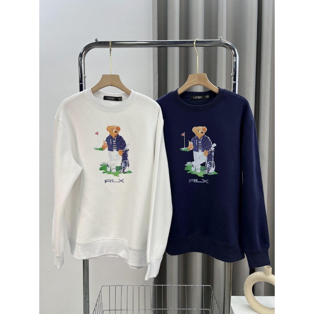 ฤดูใบไม้ร่วงและฤดูหนาวผ้าฝ้ายคอกลมเสื้อกันหนาว หมีกอล์ฟพิมพ์เยาวชนที่เดินทางมาพักผ่อนแขนยาวเสื้อกันหนาว