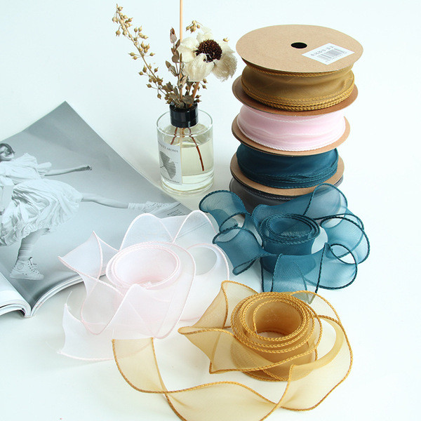 ริบบิ้น 4 cm ริบบิ้นผ้า 4 cm วัสดุห่อของขวัญดอกไม้ Plain Fishtail Gauze Ribbon สำหรับ DIY และขายส่ง