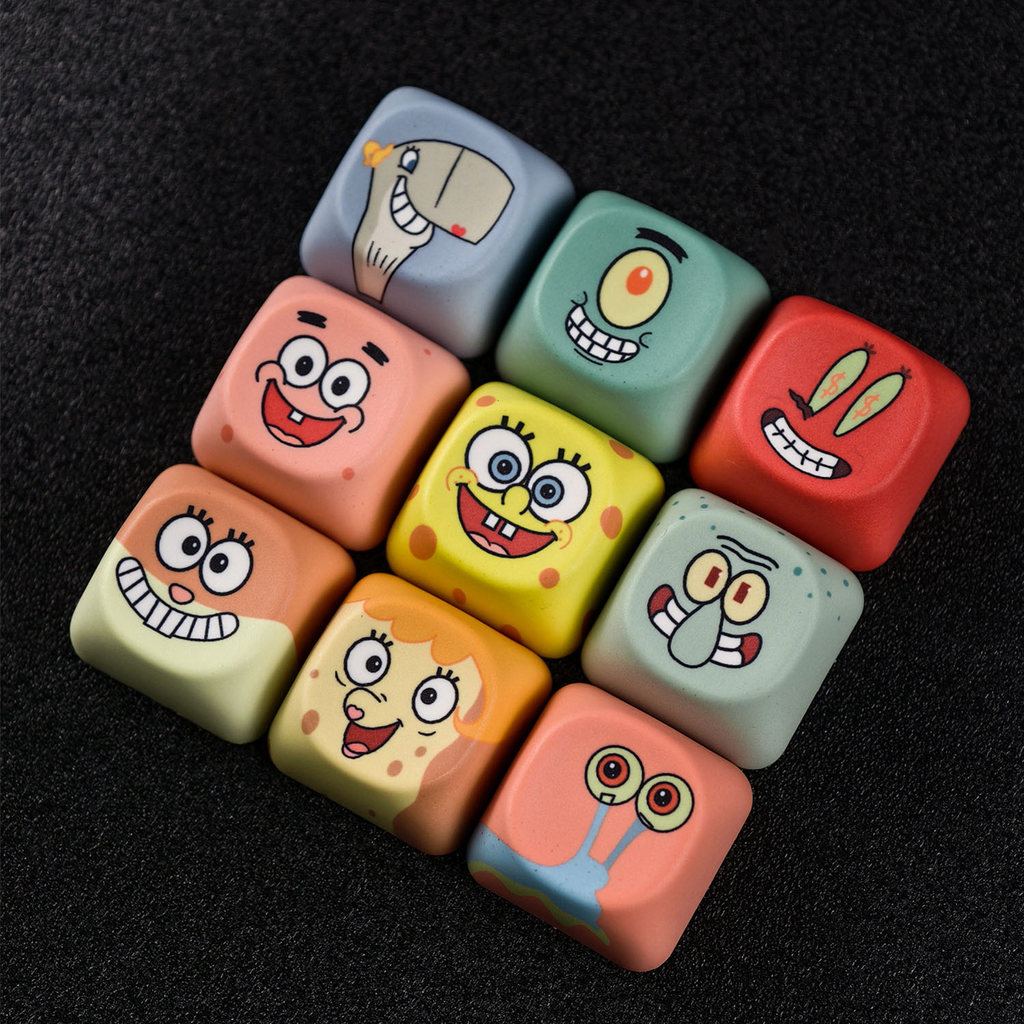 MAIMOOO SpongeBob SquarePants Keycap MOA โปรไฟล์ 9 ชิ้น PBT Mechanical รอบน่ารักการ์ตูน Keycaps กัปตัน Eugene Plankton Squidward Tentacles หอยทาก Patrick Star Keycap