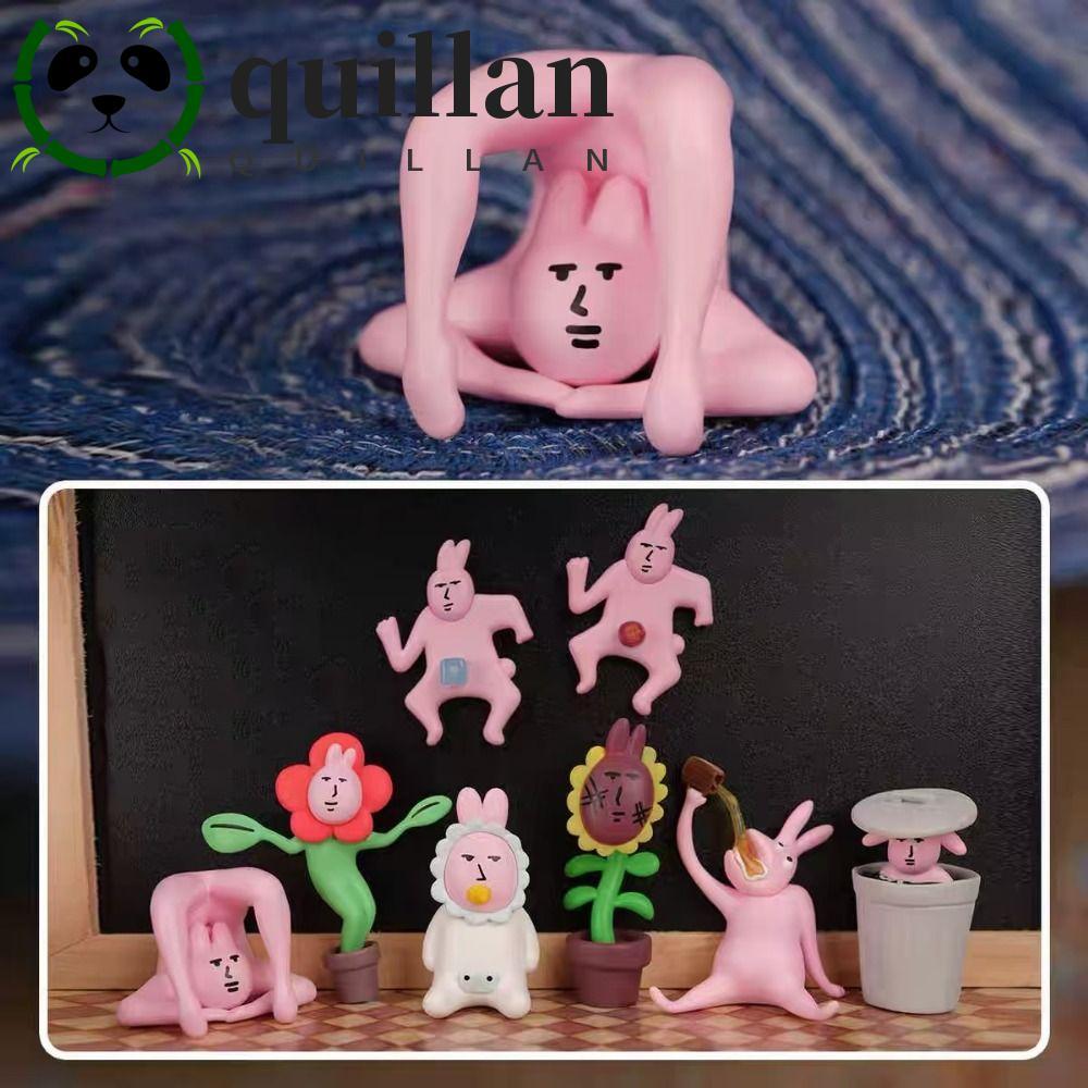 QUILLAN My Friend Rabbit Action Figure, Collection รูปปั้นตุ๊กตากระต่ายสีชมพู, น่ารักตลกน่ารักการ์ตู