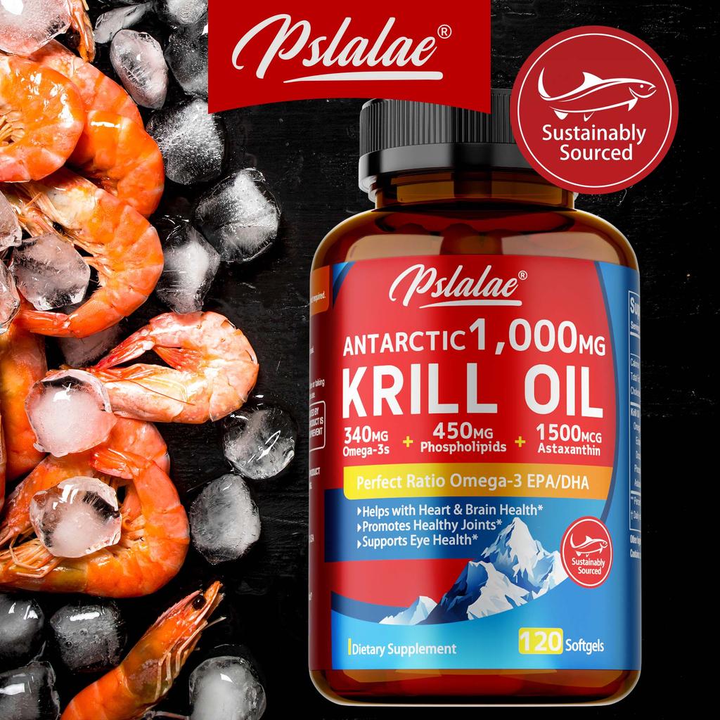 Pslalae Antarctic 1,000mg Krill Oil บรรจุน้ํามันเคย 1000มก. รวมโอเมก้า 3, 450มก. ฟอสฟลิปอิด และแอสตา