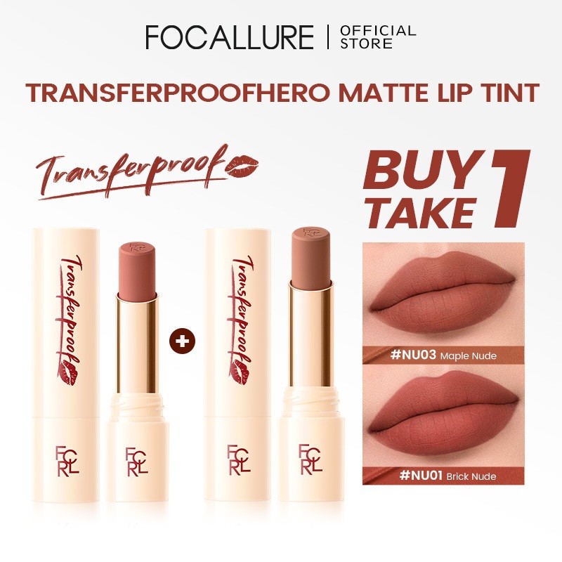 FOCALLURE BUY 1 TAKE 1FOCALLURE Transferproof Hero Matte Lip Tint ลิปสติกกันน้ํา Lasting Smooth