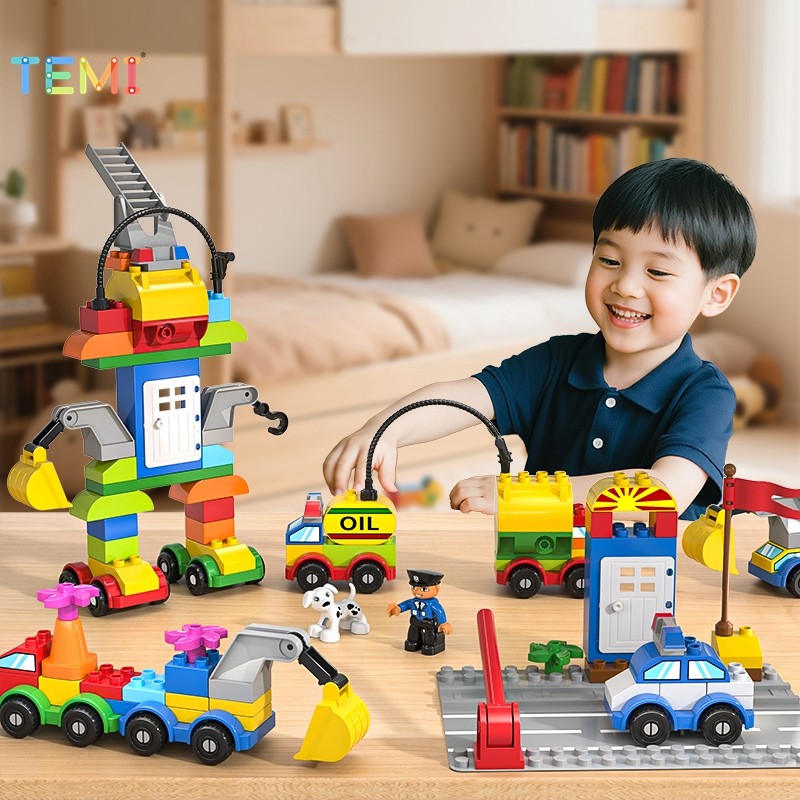 TEMI ของเล่นเด็ก DIY บล็อกตัวต่อรถตัวแปรของเล่นเพื่อการศึกษาสําหรับเด็กของขวัญวันเกิด