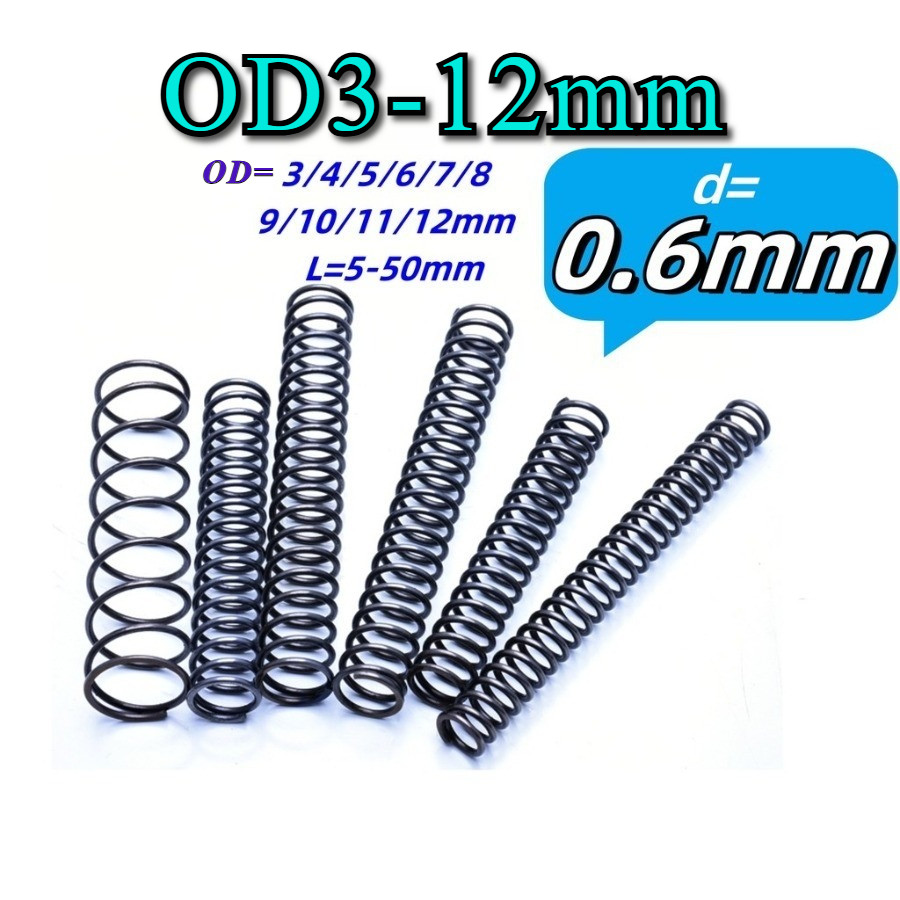 20pcs ลวดเหล็กเส้นผ่านศูนย์กลาง 0.6mm สปริงบีบอัด 65Mn สปริงเหล็ก OD3-12 mm ความยาว 5-50 mm [N2BL]