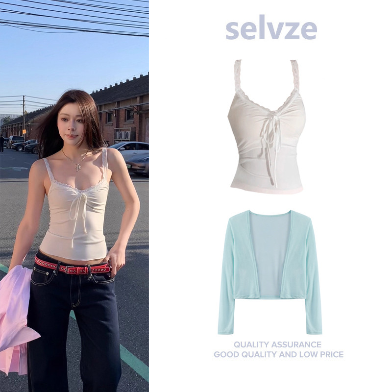 SELVZE เสื้อแฟชั่นแขนยาวสำหรับผู้หญิง ดีไซน์วิชันเนอรี่เกาหลี เสื้อกล้าม เสื้อไหมพรม สไตล์หวานสดใส KU-DBGL0045A
