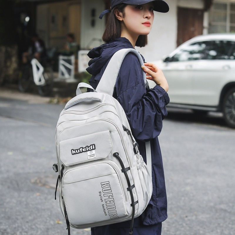 Simple Commuter Work Chanel Backpack Pastoral Style Travel Backpack สีทึบ All-Match Travel Backpack