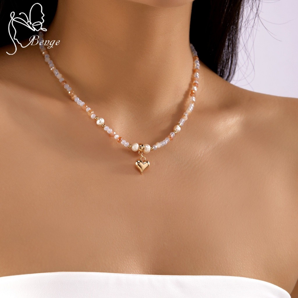 สร้อยคอมุกหัวใจคริสตัล Y2K สไตล์มินิมอล ของขวัญแฟชันสำหรับการสวมใส่ทุกวัน