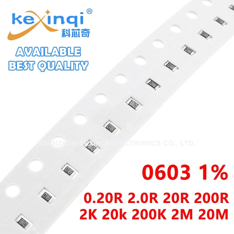 (100 ชิ้น) 0603 ตัวต้านทาน SMD 1% 1/10W 0R 0.20R 2.0R 20R 200R 2K 20k 200K 2M Ohm Resistor