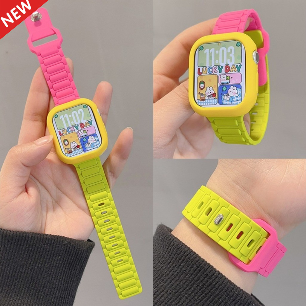 สายซิลิโคนฝาครอบสีแฟชั่น, สายรัดข้อมือป้องกันกันชน สําหรับ Apple Watch S11 45/46/44/40 มม. Series 10/9/8/7/6 SE3 41/42 มม.