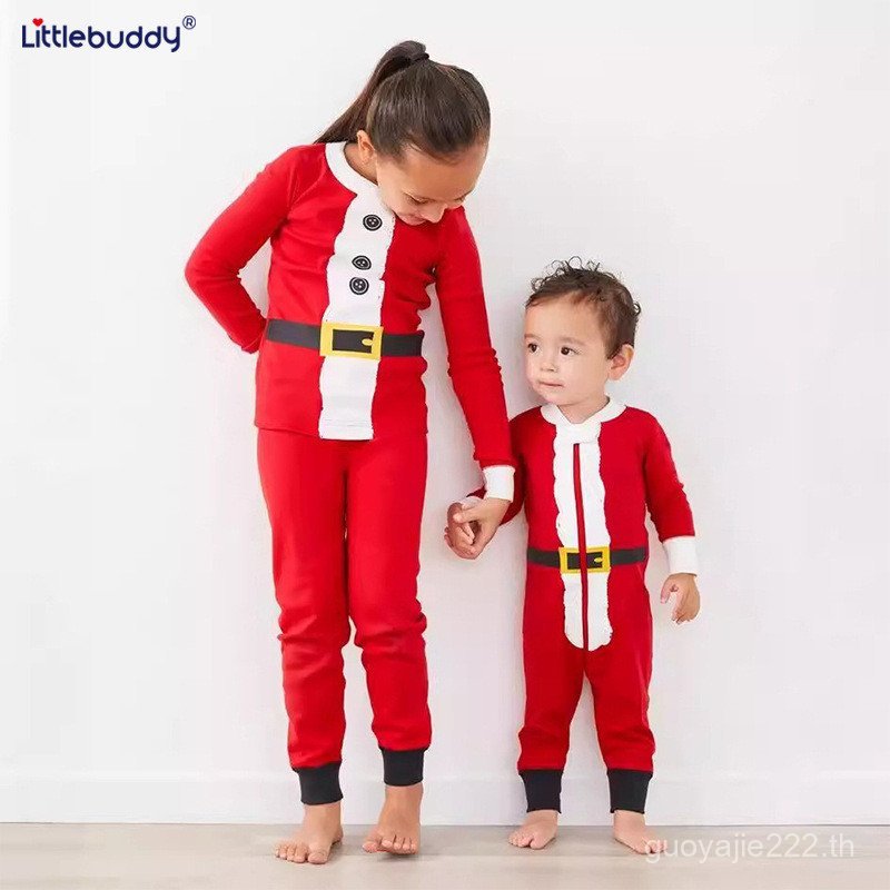 ชุด Santas สำหรับเด็ก ฤดูใบไม้ร่วงและฤดูหนาว ชุดนอนผ้าฝ้ายผสม Lyocell