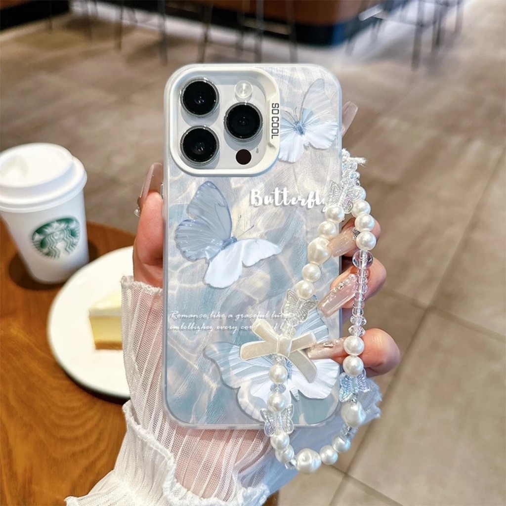 เคสไอโฟน สำหรับ IPhone 17 Air 16 15 11 13 12 14 Pro Max XR เคสโทรศัพท์แบบมีสายคล้อง Ins Butterfly CYK1744A