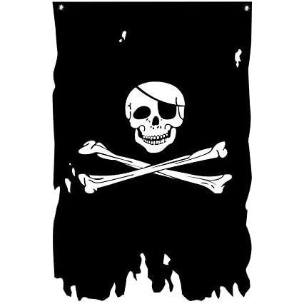 Jolly Roger Flag 3x4.8Fts Creepy Ragged Crossbone Old Skull Bones Pirate Banner แบนเนอร์แนวตั้ง