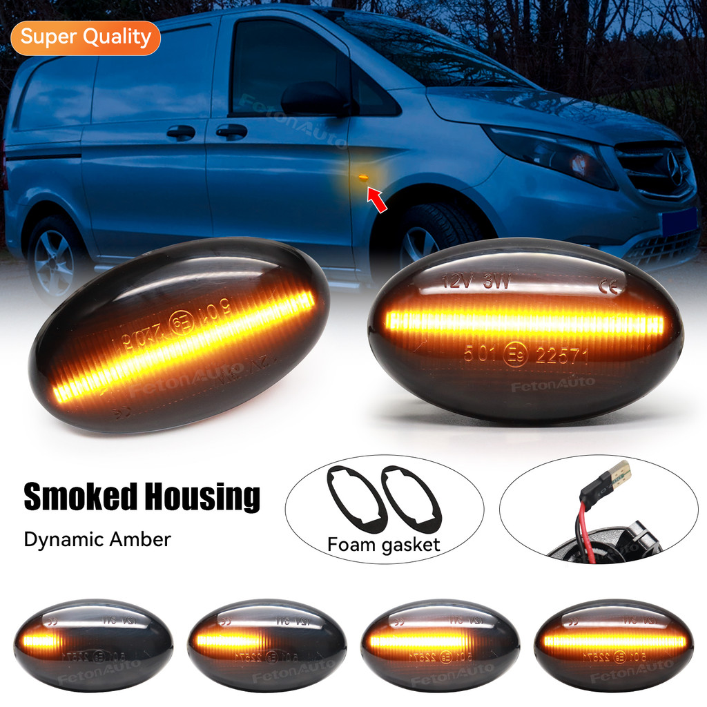 2 ชิ้นไฟเครื่องหมายด้านข้าง LED แบบไดนามิกไฟเลี้ยวสําหรับ Mercedes Benz สมาร์ท 450 452 A-Class W168 