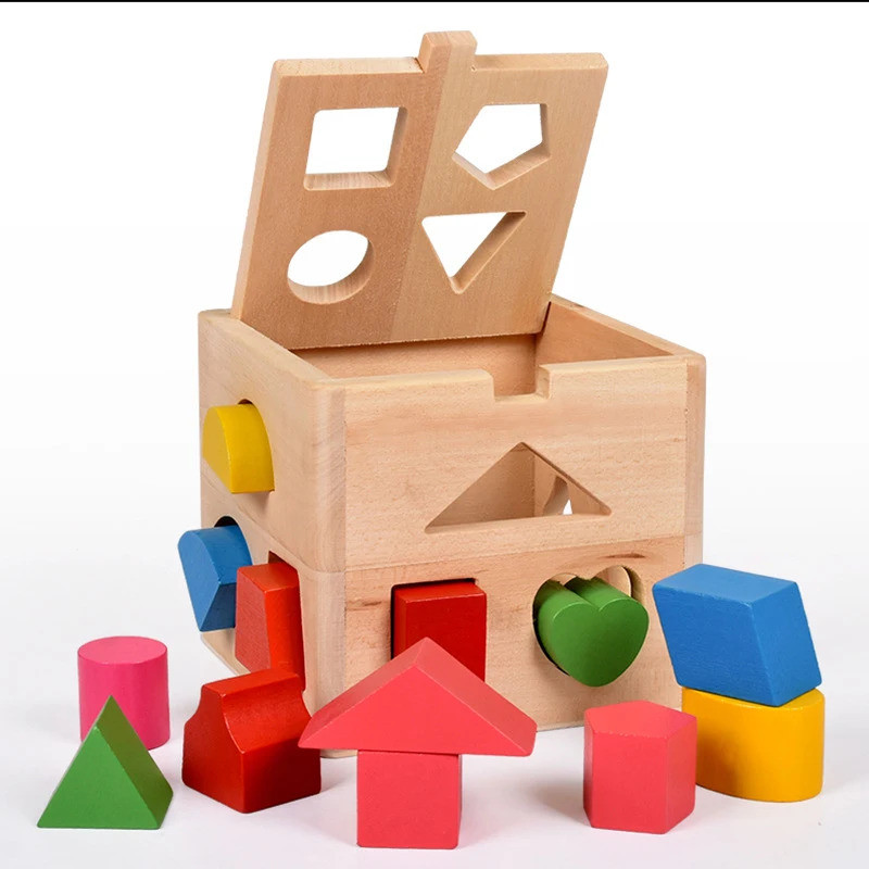 Montessori Wooden Toys Kids Early Education 13 Hole Puzzle Toys Color Shape Matching Training Game L
