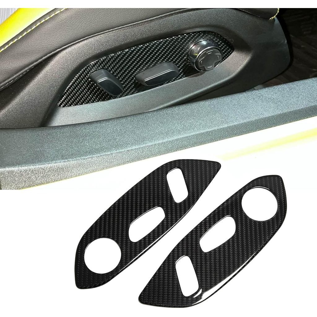 2pcs รถคาร์บอนไฟเบอร์แท้ปุ่มที่นั่งแผงปรับสําหรับ Corvette C8 Stingray Z51 Z06 ZR1 2023 2024 2025, ภ