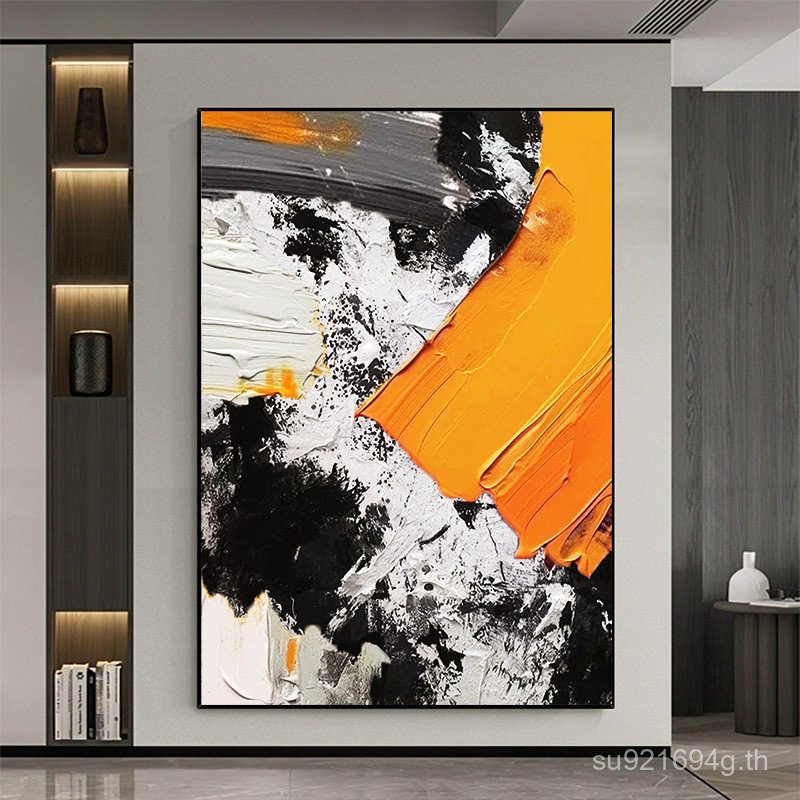 ภาพวาดตกแต่งภาพวาดสีน้ํามันเนื้อทางเข้าสามมิติสีดําสีขาวสีส้มภาพวาดภาพวาดนามธรรมผนังพื้นหลังบริสุทธิ