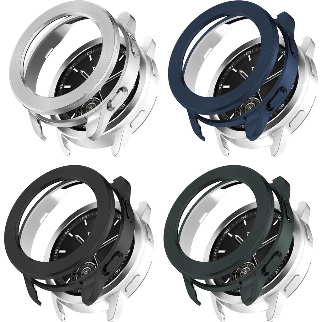 FitTurn 4-Pack ใช้งานร่วมกับ Xiaomi Watch S3 นาฬิกา & แหวนฝาโลหะ, Soft TPU แฟชั่นกรอบโลหะสีกันกระแทก
