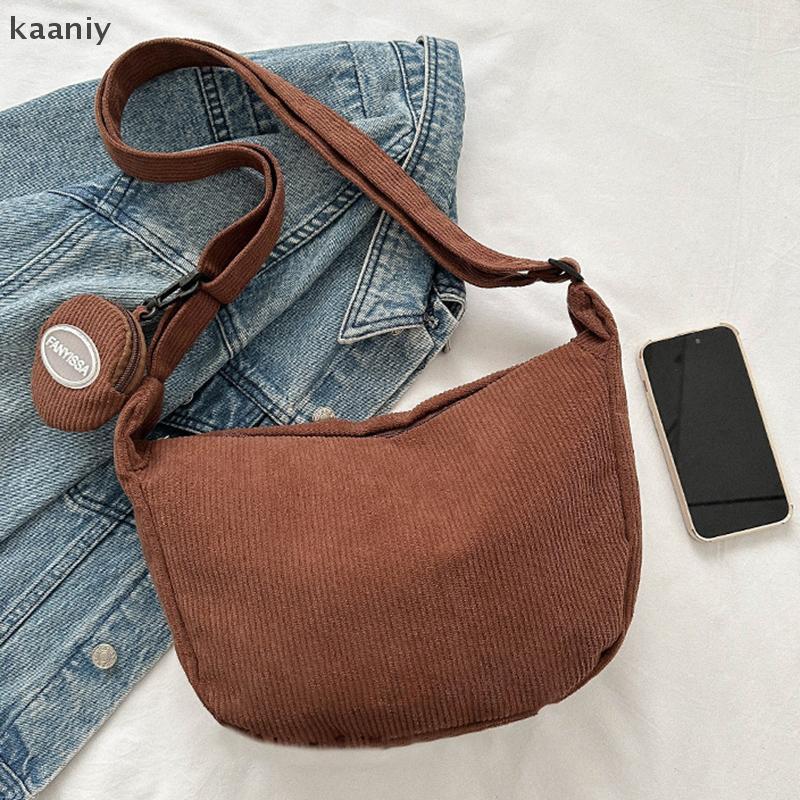 กระเป๋าขวางCORDUROY ขนาดใหญ่ สายปรับได้ สไตล์วันเดย์คูล สำหรับผู้หญิง ทำจากคอร์ดโรยเบาๆ ใส่ได้ทุกลุค - รูปที่ 2