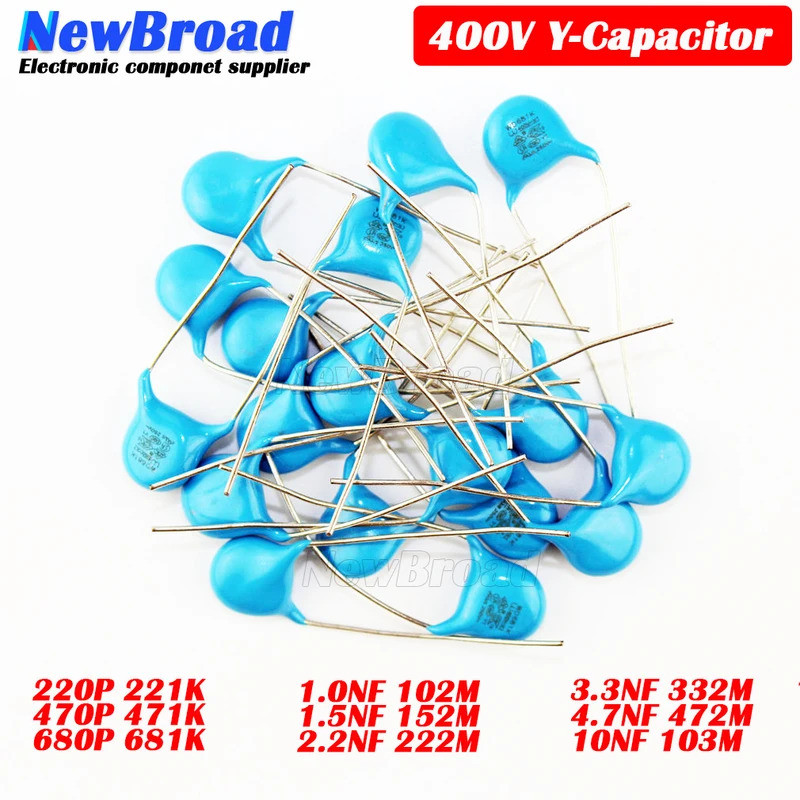 100PCS 400V In-line แรงดันไฟฟ้า Porcelain Y Capacitor 221K 471K 681K 102M 152M 222M 332M 472M 103M 2