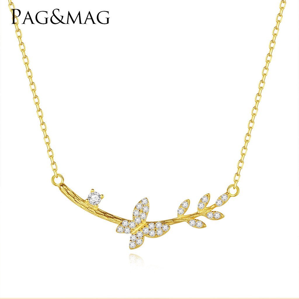 S925PAG หญิงผีเสื้อสาขา MAG จี้เงิน All-Match เวอร์ชั่นเกาหลีประณีต Lady Clavicle Chain & สร้อยคอรูป