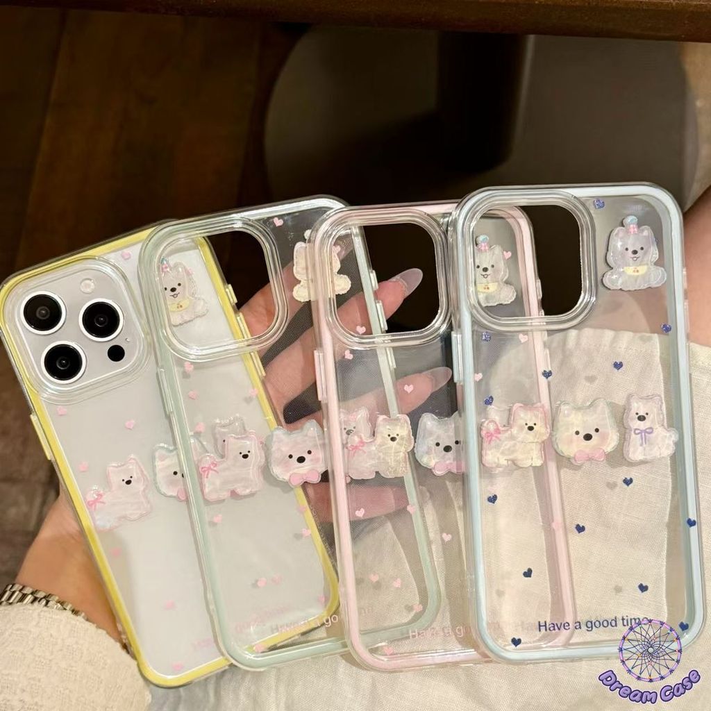 เคสไอโฟน13 การ์ตูนลูกสุนัข 3 มิติรักหัวใจ 2 In 1 อ่อน สำหรับ IPhone 13 15 11 16 12 14 17 Pro Max 17Pro Air 14 16 15 Plus