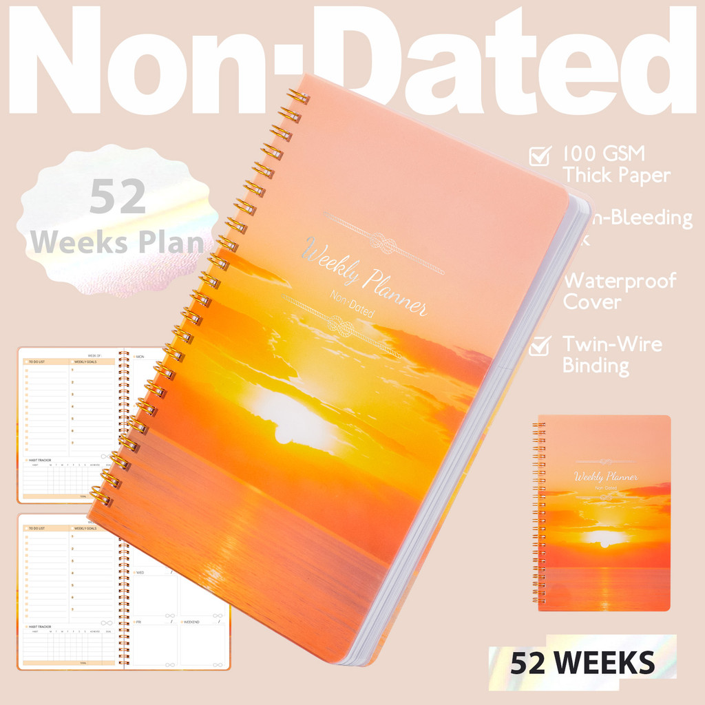 A5 Weekly Planner 52Weeks Agenda Coil Schedule Notebook Daily Plan ปกกันน้ําโน๊ตบุ๊คสําหรับนักเรียนแ
