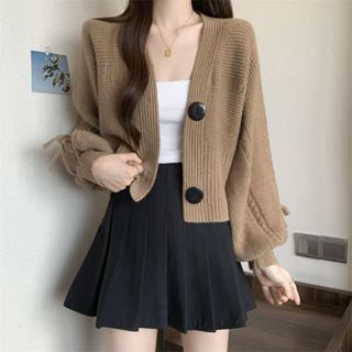 💕[คลังสินค้าพร้อม] 2025 แขนโคมไฟคอวีถักเสื้อกันหนาวผู้หญิงฤด…