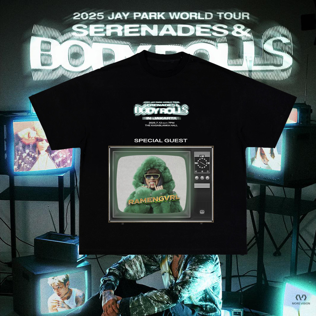 2025 คอนเสิร์ตเสื้อยืดสตรีคอปกผ้าฝ้ายแท้ Jay Park World Tour Serenades & Body Rolls เสื้อยืดพิมพ์ลาย