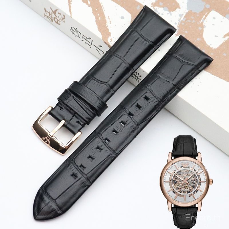 [Strap] ทดแทน mn สายหนังแท้ AR1981 1983 1946 60007 Mens Black Mechanical Hollow Strap JO7N